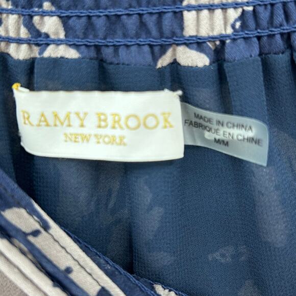 Ramy Brook Darla Navy Taupe Floral Tiered Ruffle Silk Mini Skirt Womens Size Med - Picture 6 of 11